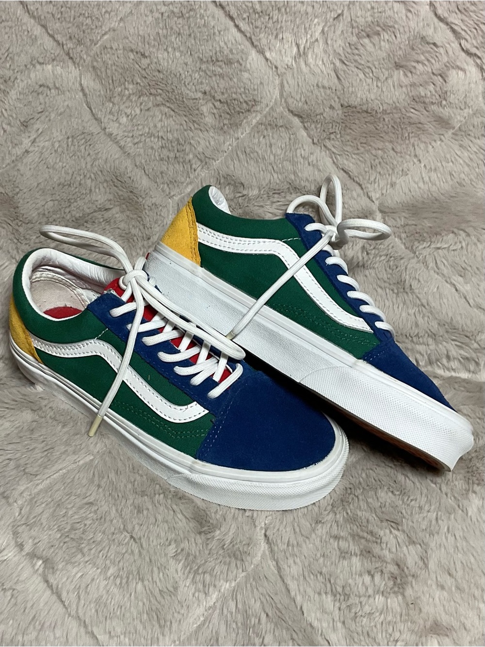 Vans Old Skool Colorblock Blue Green Yellow Suede Sneakers Women 5.5 Men 4